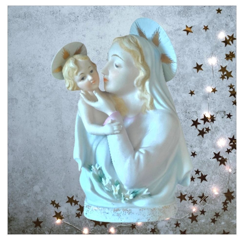 Vintage Lefton Madonna and Child Figurine - White and Gold Hand Painted
